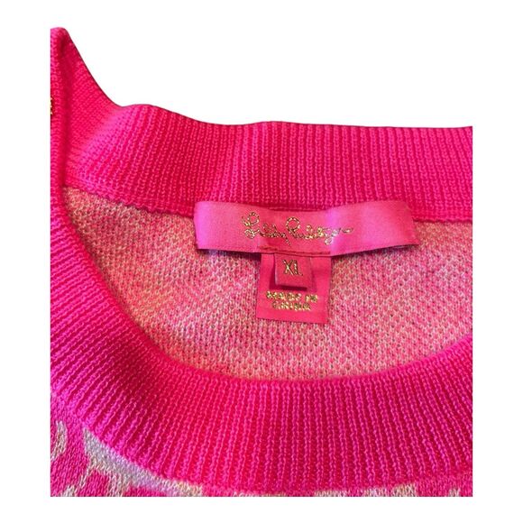 Lilly Pulitzer Morgen Jacquard Sweater Hot Pink Leopard Print Rhinestones- XL - Picture 4 of 9